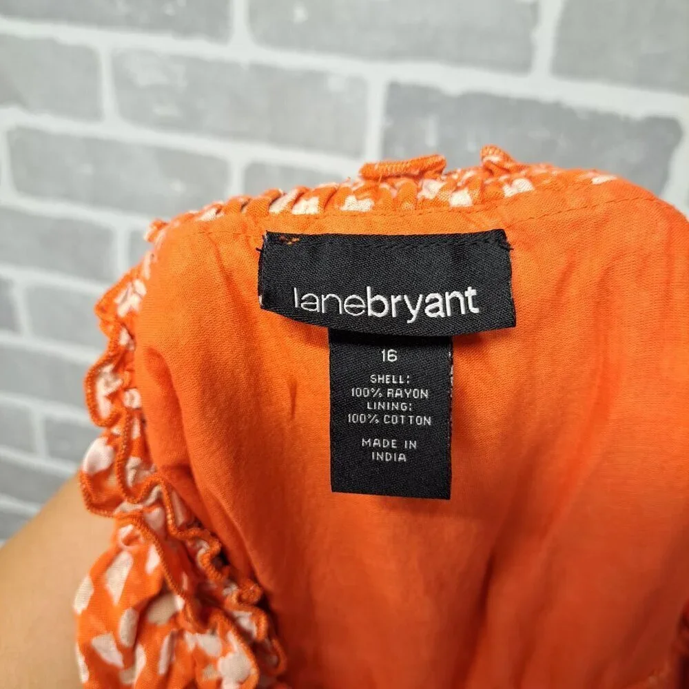 Lane Bryant Confetti Knee Dress Womens Plus Size 16 Orange‎ One Shoulder Ruffle